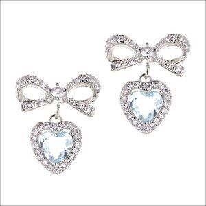 Silver Plated Brass Bow Heart Dangle Drop Earrings for Women